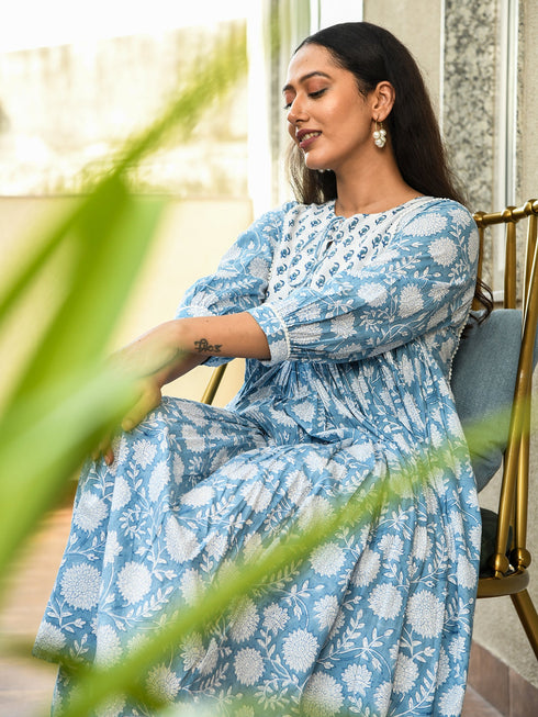 MULMUL NIVYA FLORAL BLOCK PRINTED DRESS MULMUL NIVYA FLORAL BLOCK PRINTED DRESS